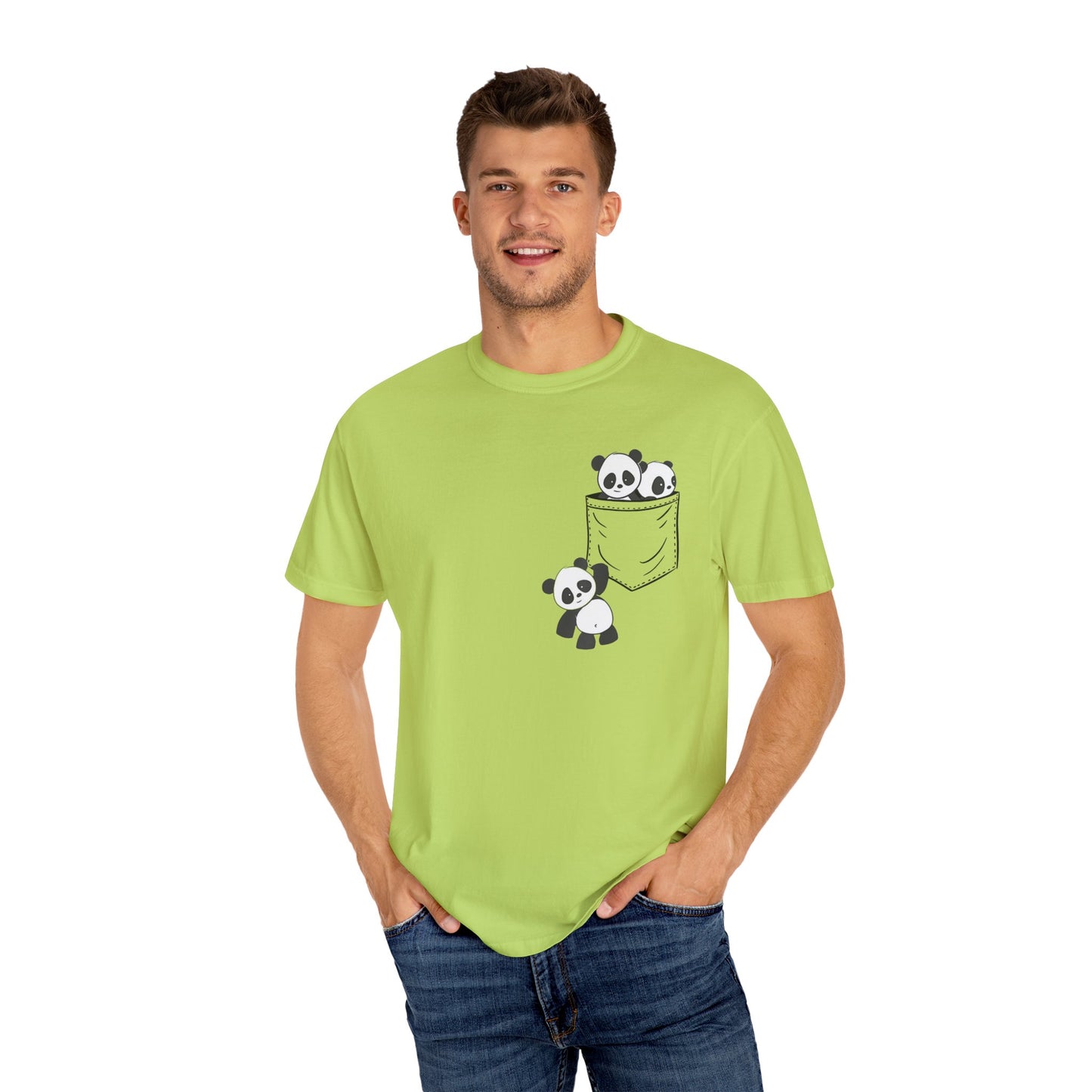 cute pandas sitting in pocket Unisex Garment-Dyed T-shirt