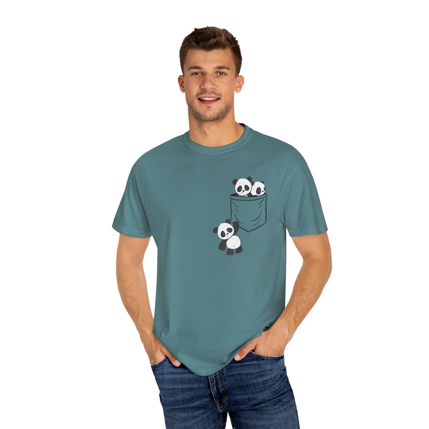 cute pandas sitting in pocket Unisex Garment-Dyed T-shirt