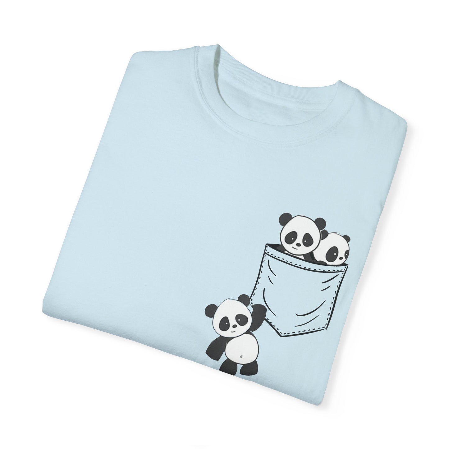 cute pandas sitting in pocket Unisex Garment-Dyed T-shirt