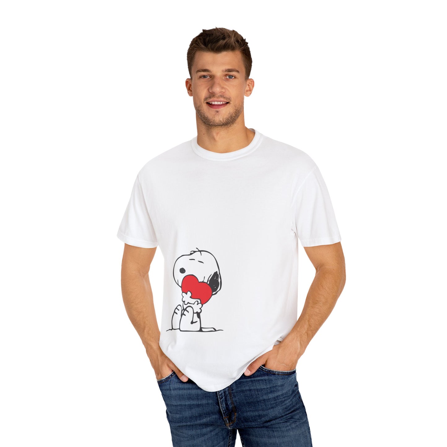 cute puppy holding heart lovely mockup Unisex Garment-Dyed T-shirt