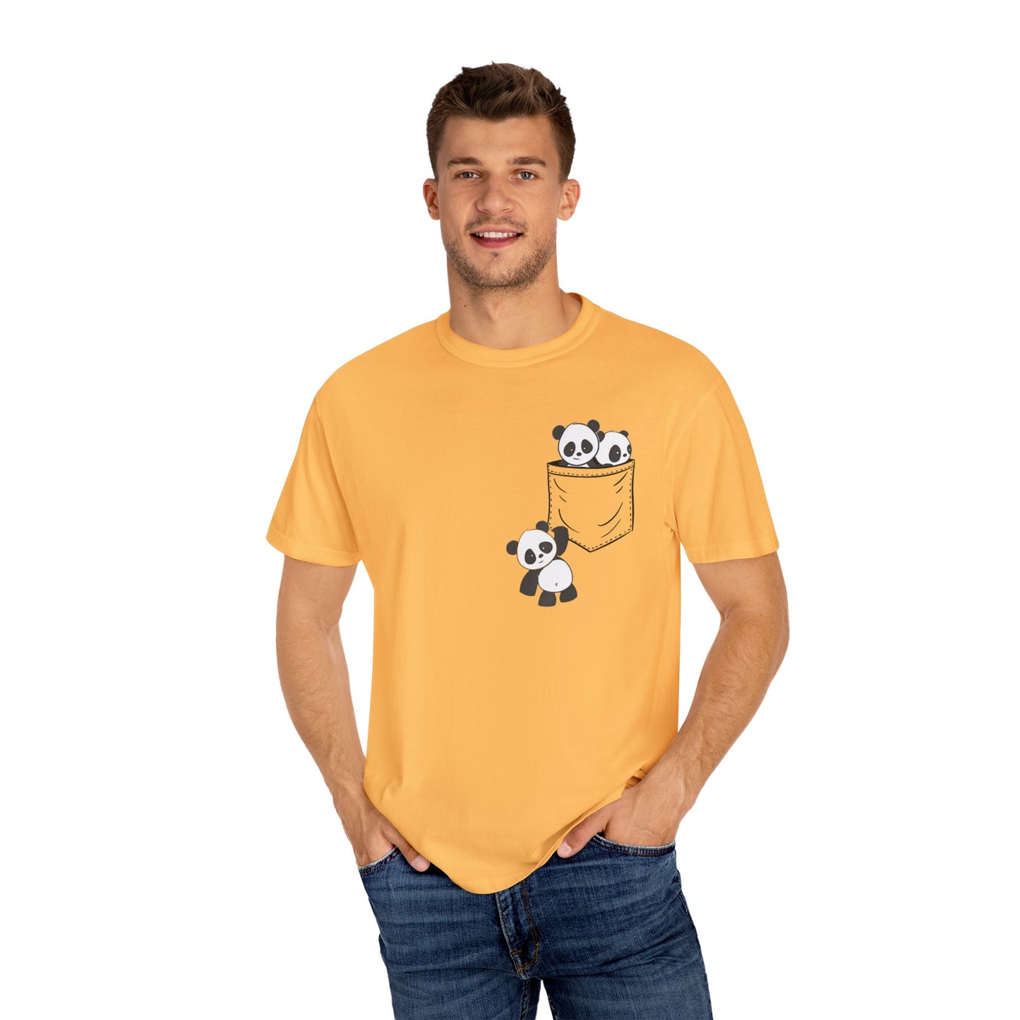 cute pandas sitting in pocket Unisex Garment-Dyed T-shirt