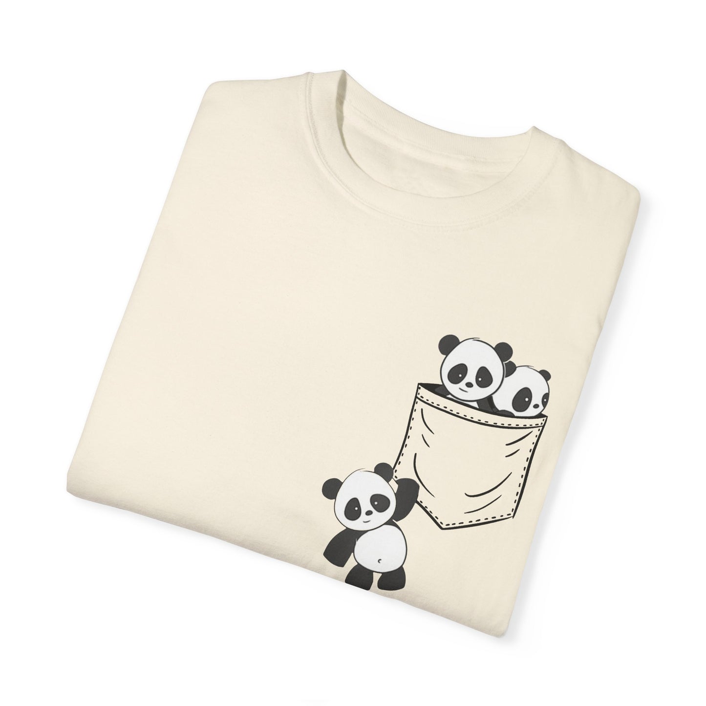 cute pandas sitting in pocket Unisex Garment-Dyed T-shirt