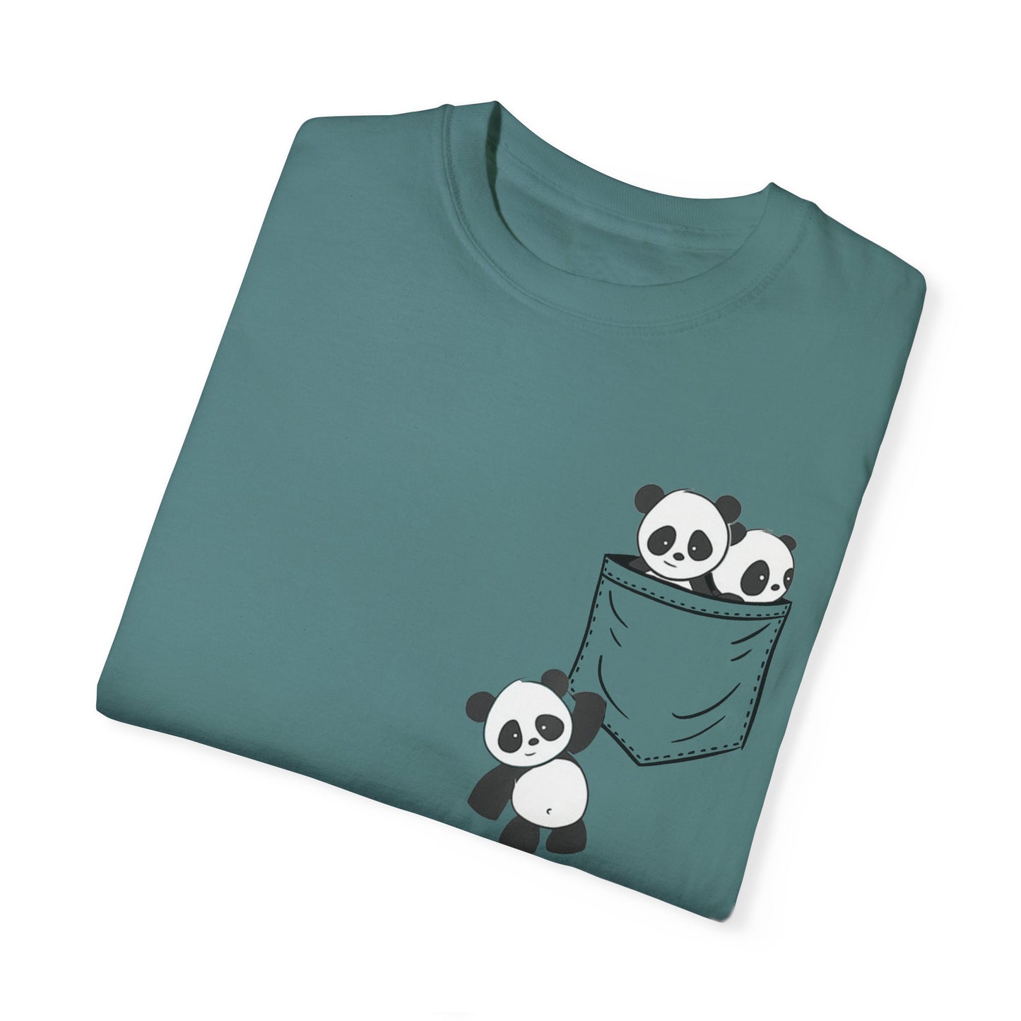 cute pandas sitting in pocket Unisex Garment-Dyed T-shirt