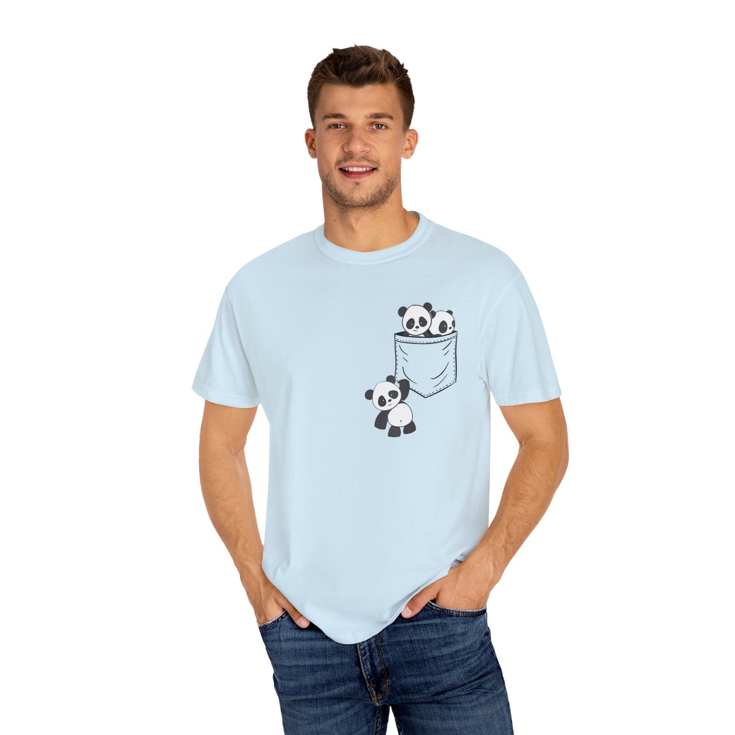 cute pandas sitting in pocket Unisex Garment-Dyed T-shirt